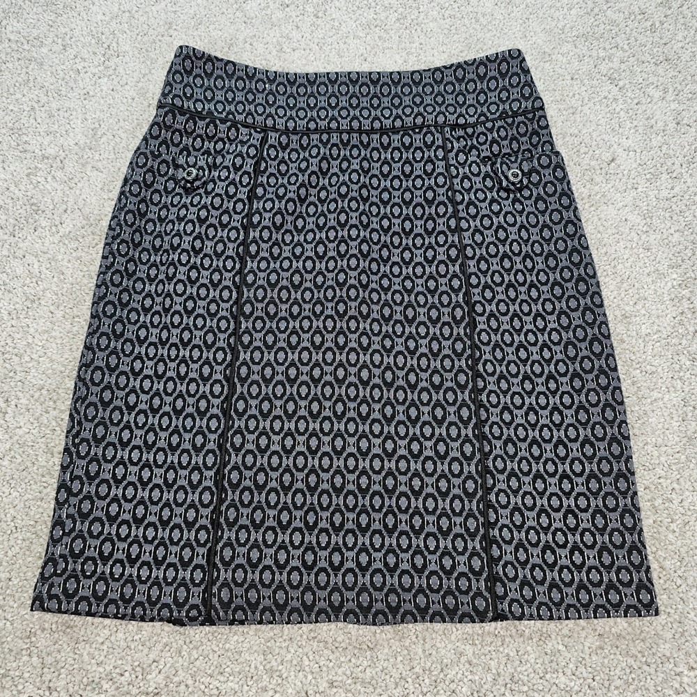 Truli Petite Black Silver Geometric Pattern A-Line Skirt Women's Size 4P